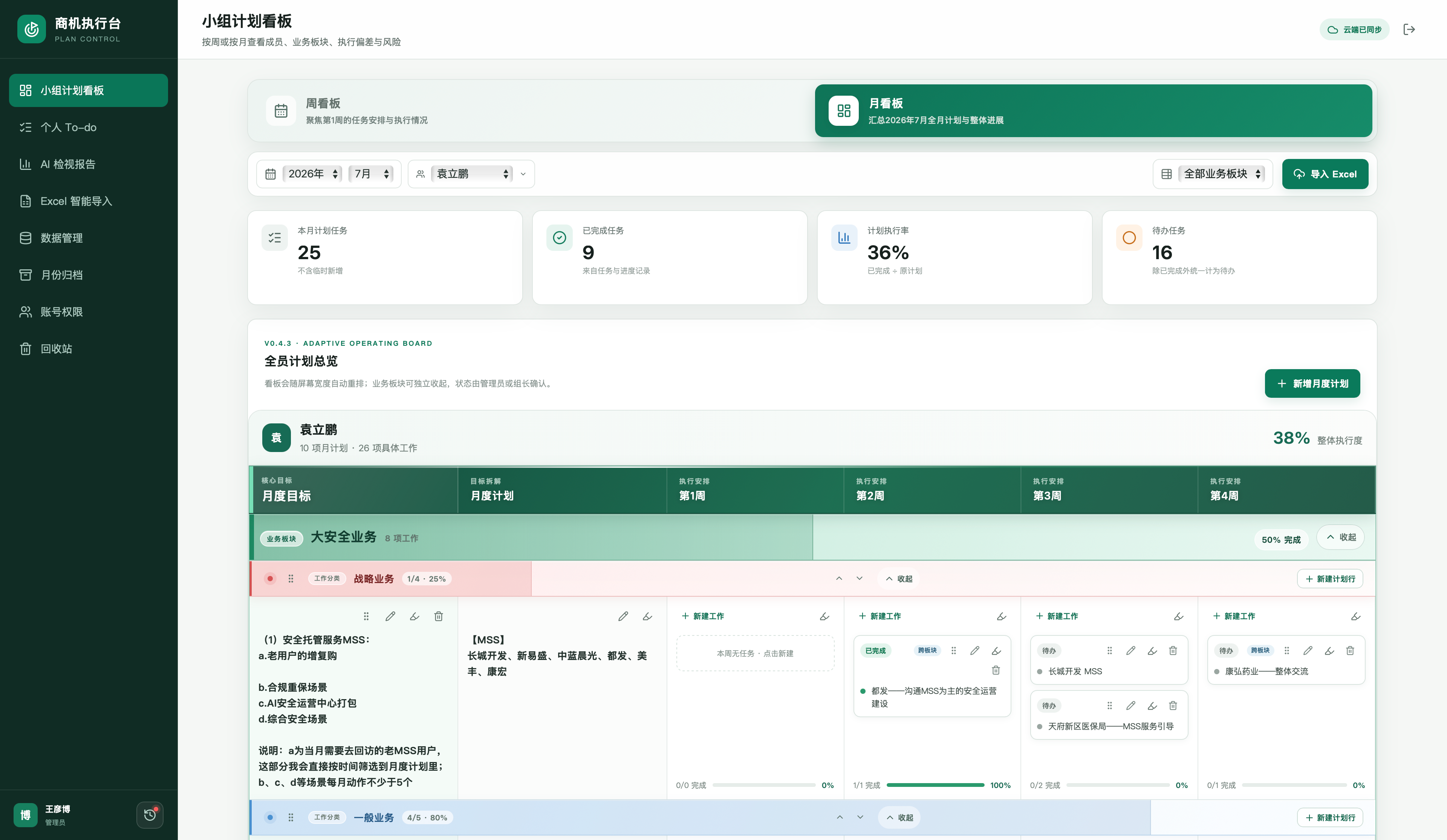 商业组计划执行管理平台真实界面截图